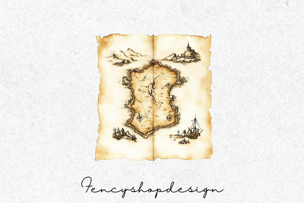 Vintage Treasure Maps Clipart Bundle