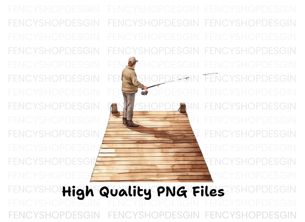 Fisherman on Dock Clipart Bundle