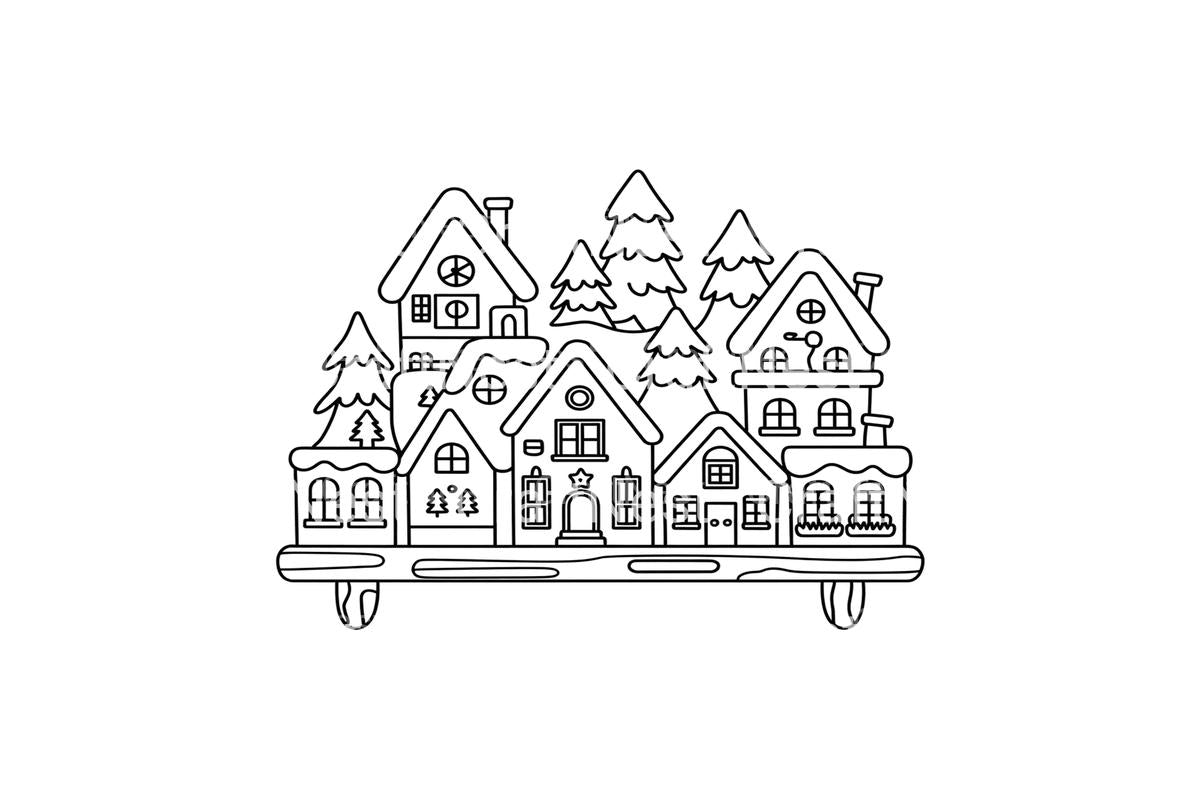 Winter Village Houses Coloring Books