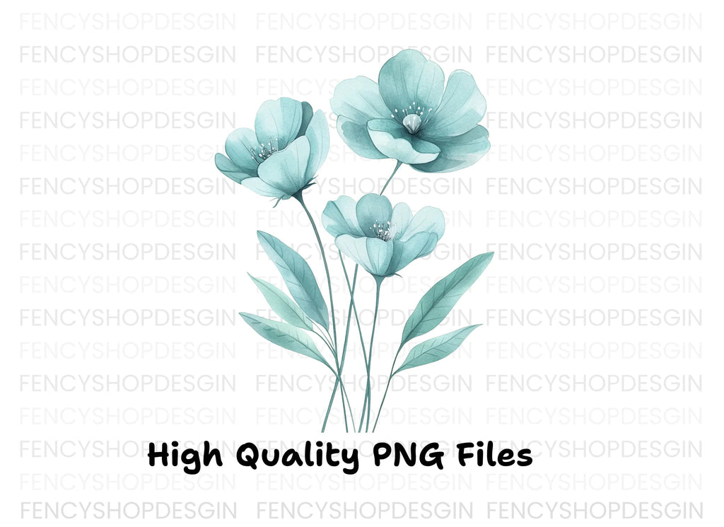 Teal Flowers Clipart Bundle