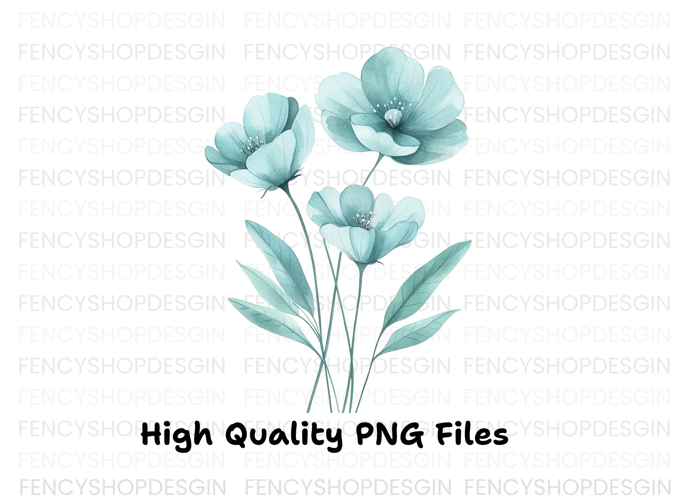 Teal Flowers Clipart Bundle