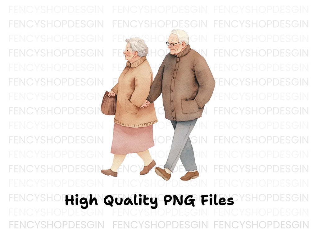 Walking Elderly Couple Clipart Bundle