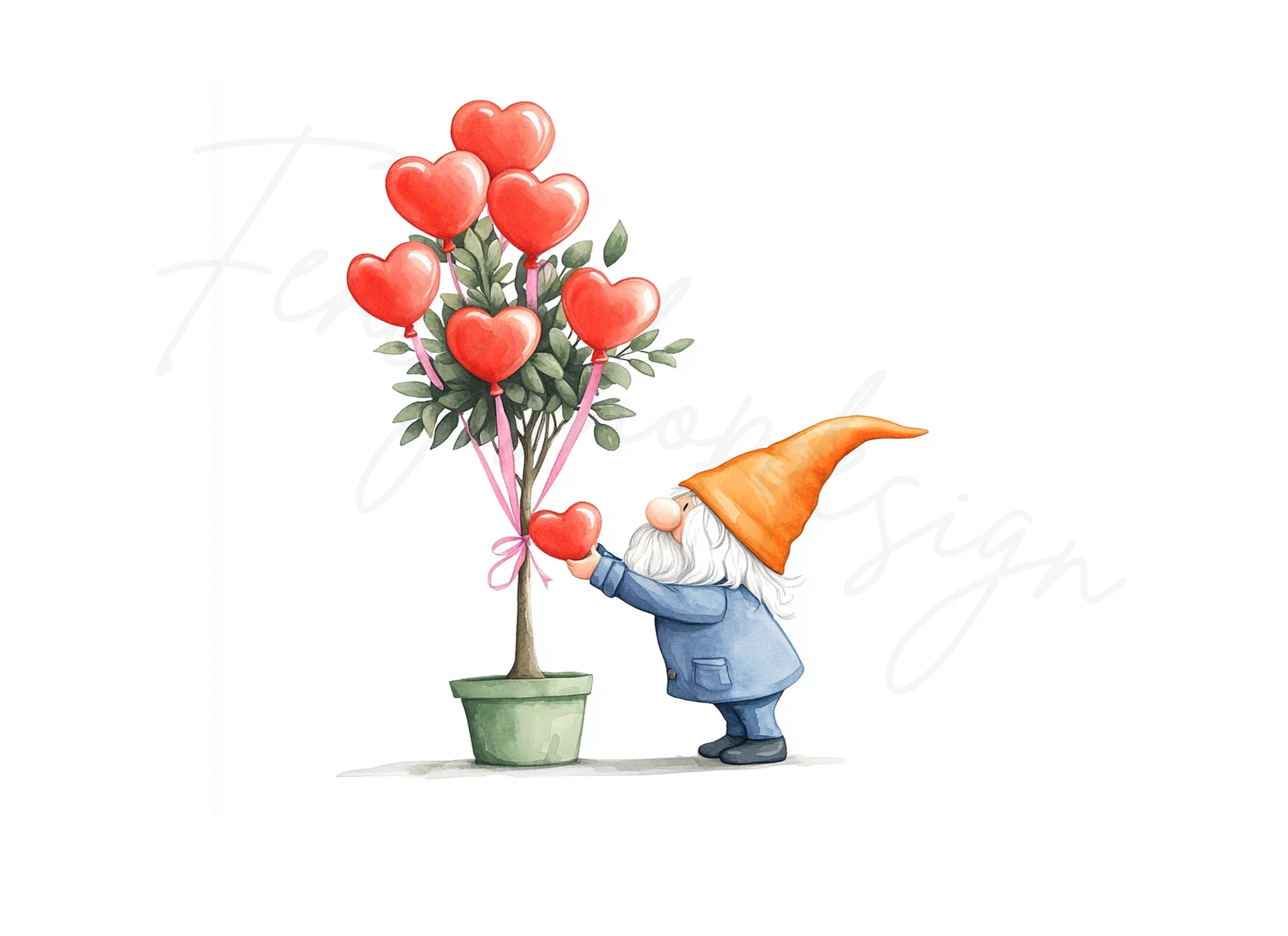 Gnomes Decorating Heart Trees Clipart Bundle