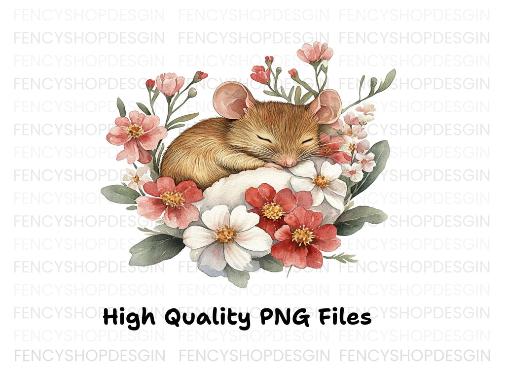 Sleeping Mice with Floral Arrangements Clipart Bundle