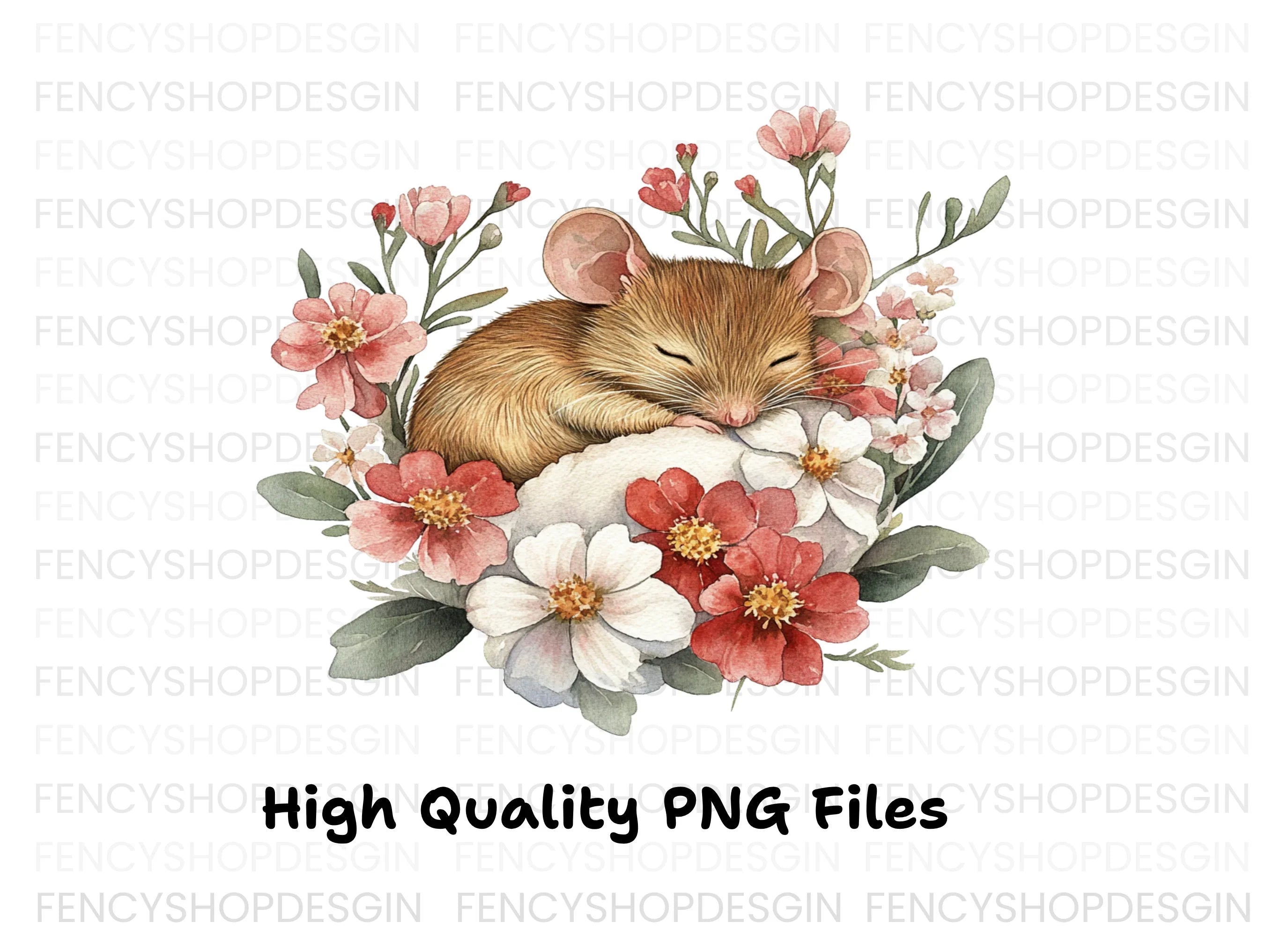 Sleeping Mice with Floral Arrangements Clipart Bundle