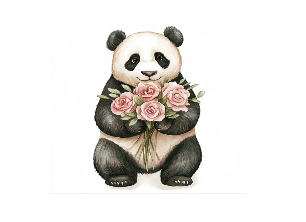 Cute Panda with Pink Roses Clipart Bundle
