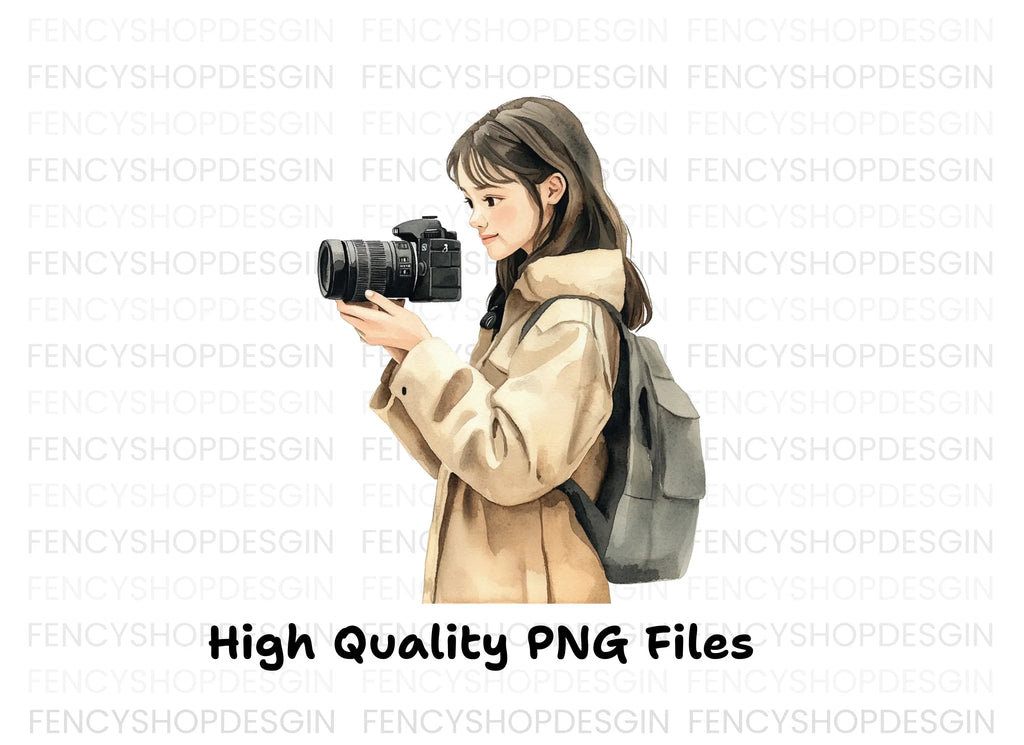 Young Woman with Camera Clipart Bundle