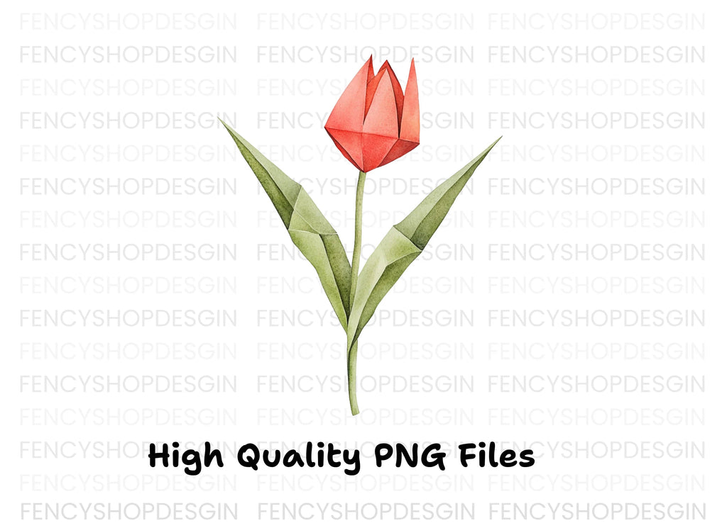 Elegant Origami Tulip Clipart Bundle