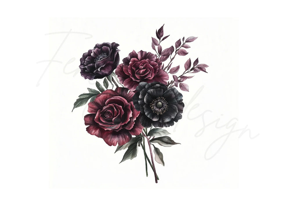 Dark Floral Clipart Bundle