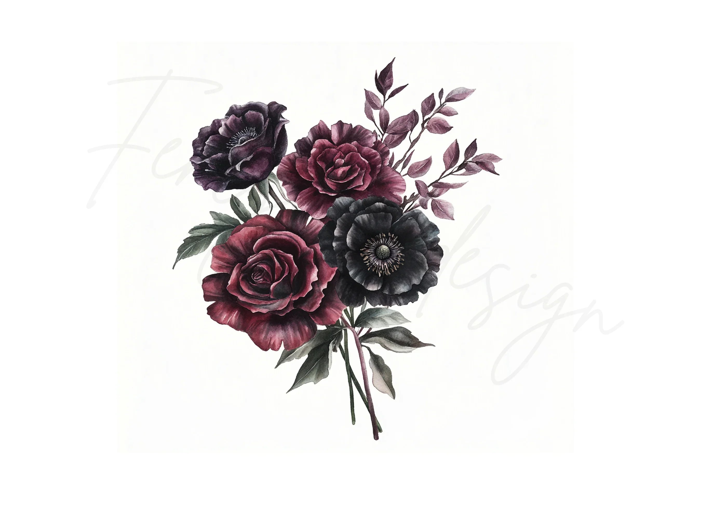 Dark Floral Clipart Bundle