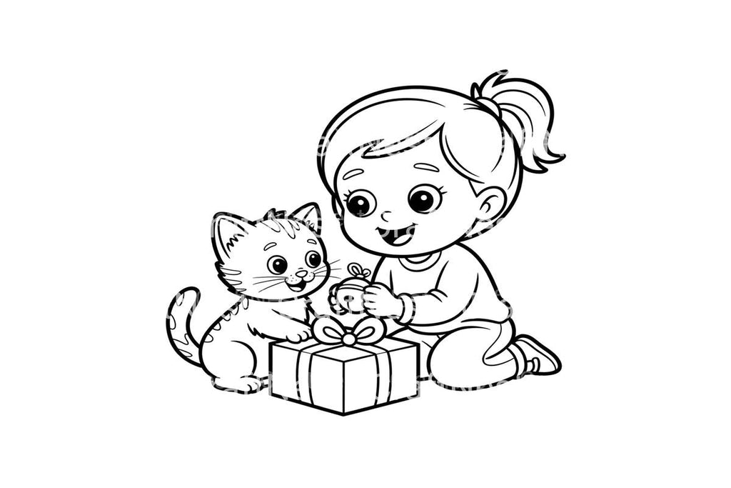 Christmas Gift: Girl and Kitten Coloring Books