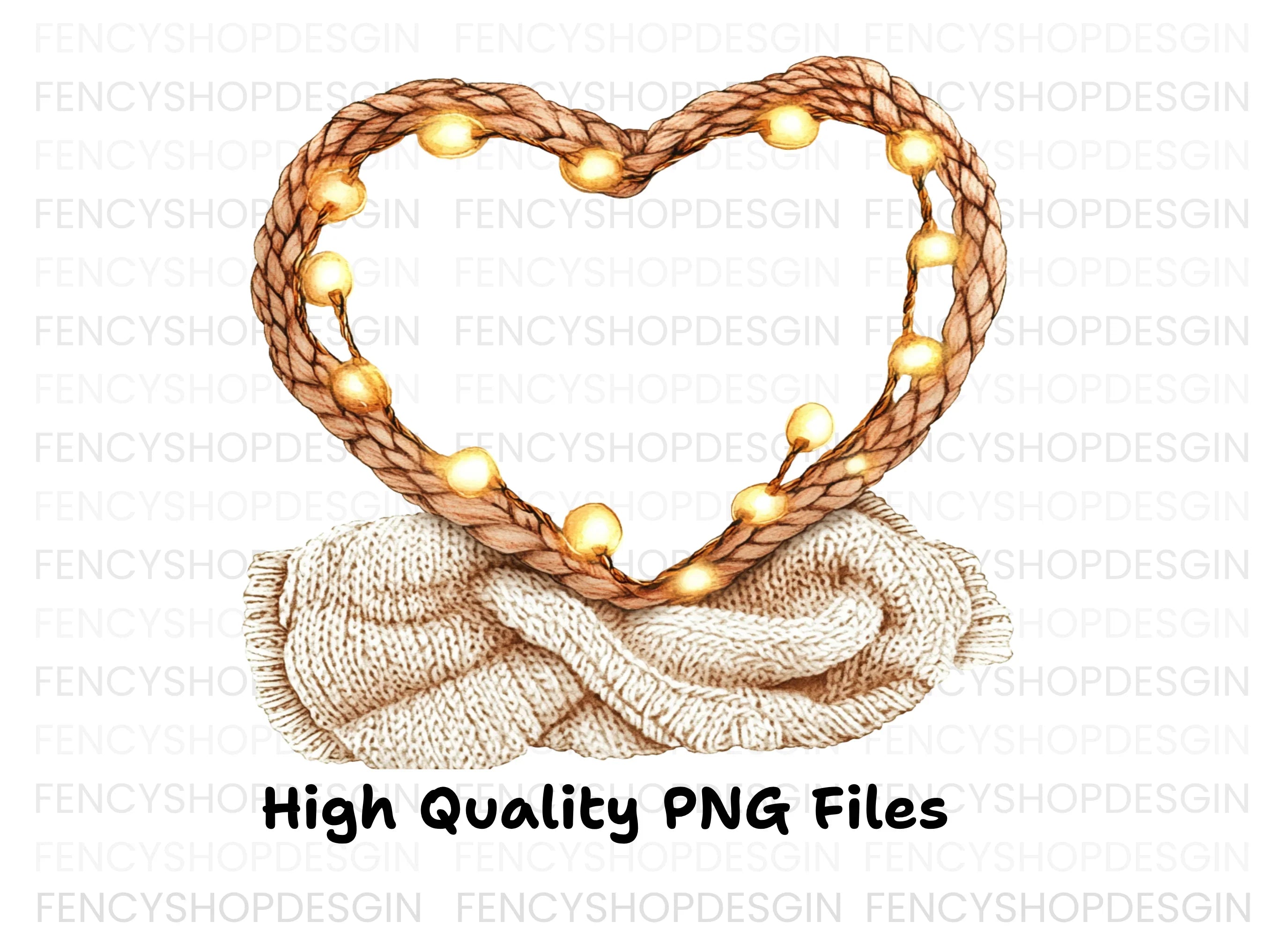 Cozy Heart Frames with Fairy Lights Clipart Bundle