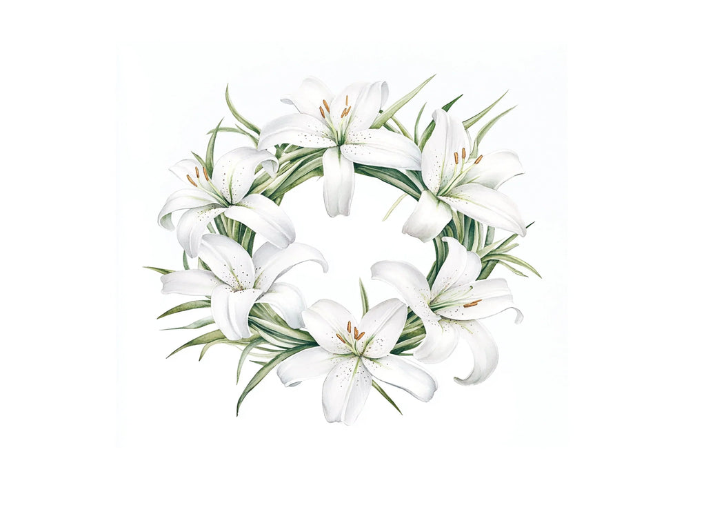 Elegant White Lily Wreaths Clipart Bundle