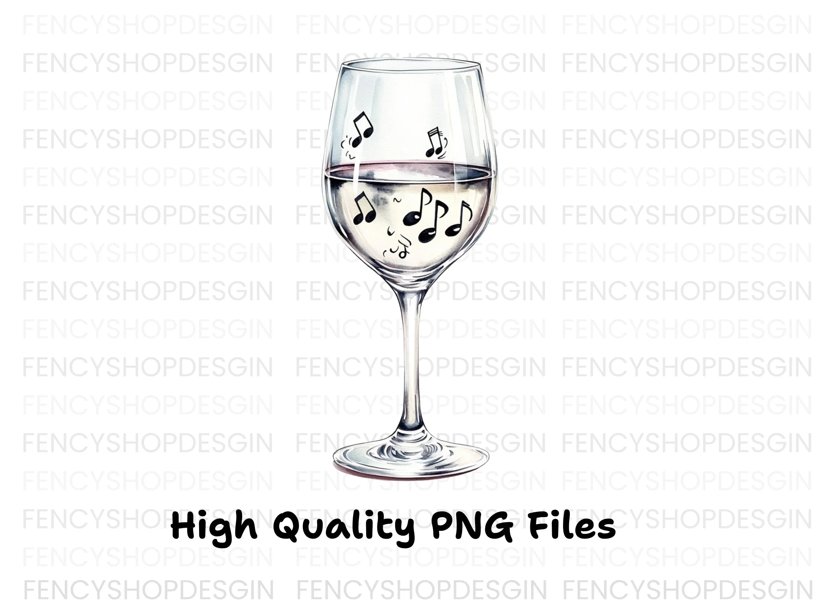 Wine Glasses with Musical Notes Clipart Bundle