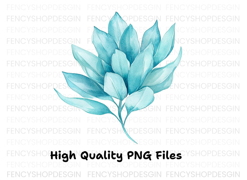 Blue Leaves Branch Clipart Bundle