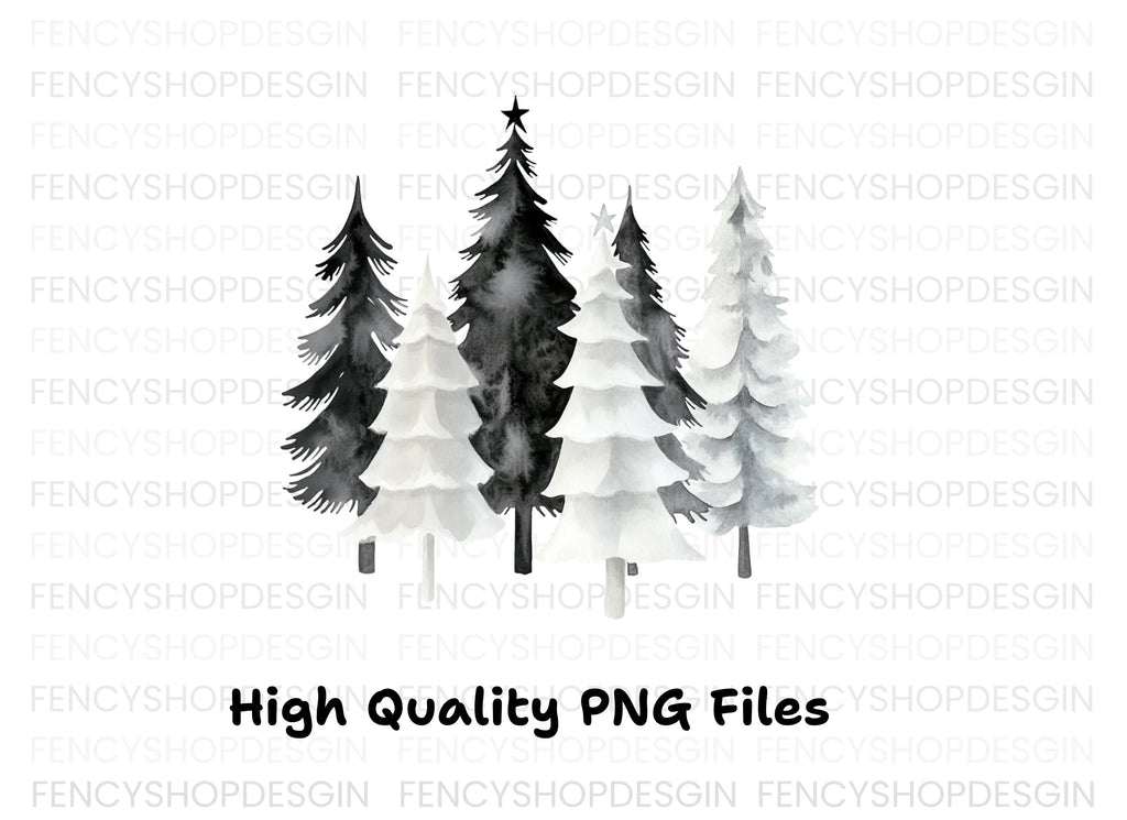 Monochrome Christmas Tree Clipart Bundle