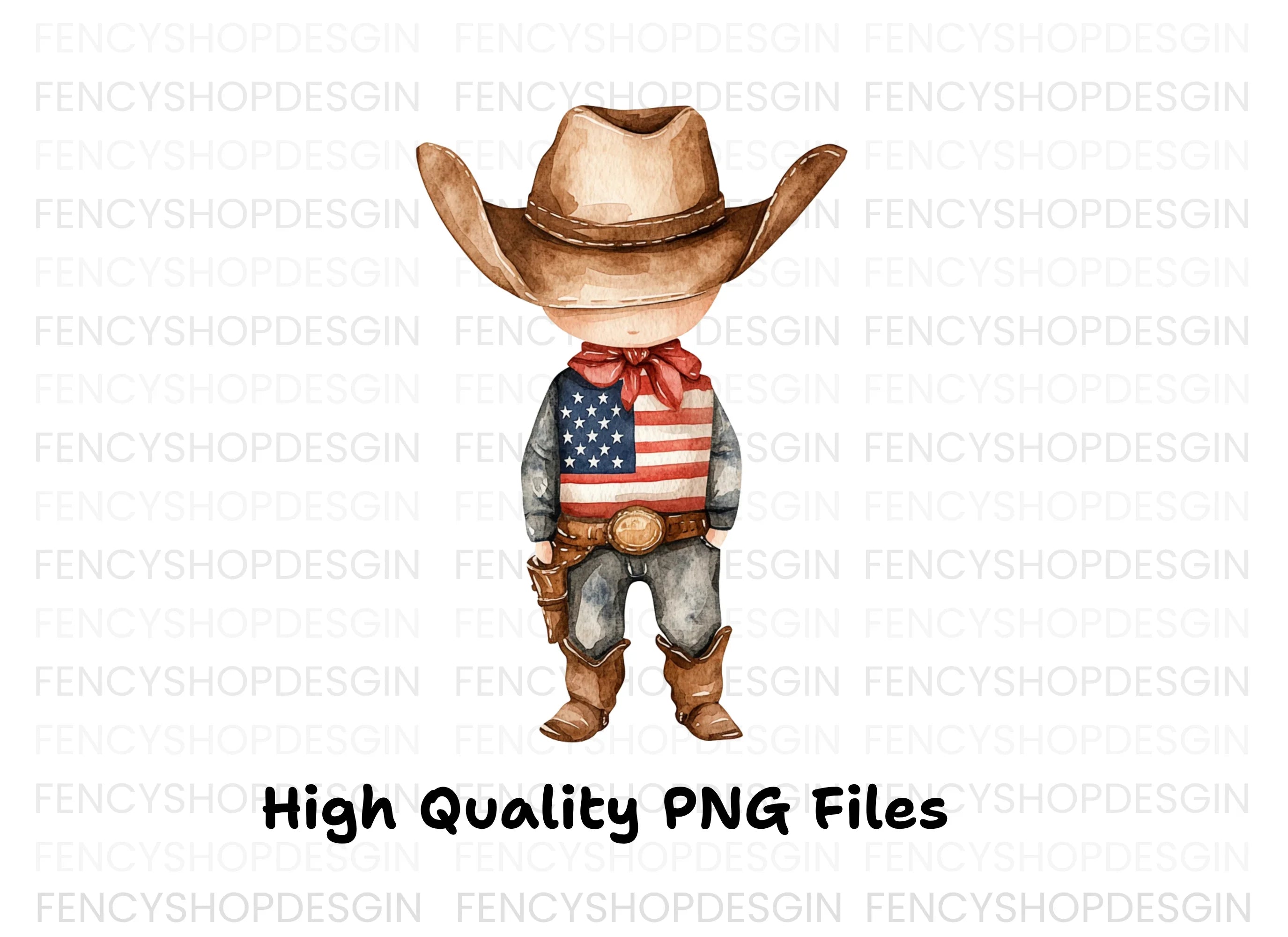 Cute Cowboy with American Flag Clipart Bundle