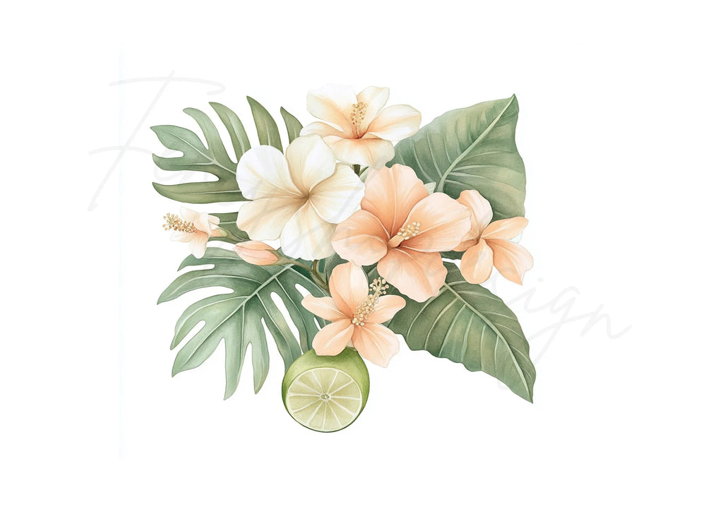 Tropical Hibiscus Clipart Bundle