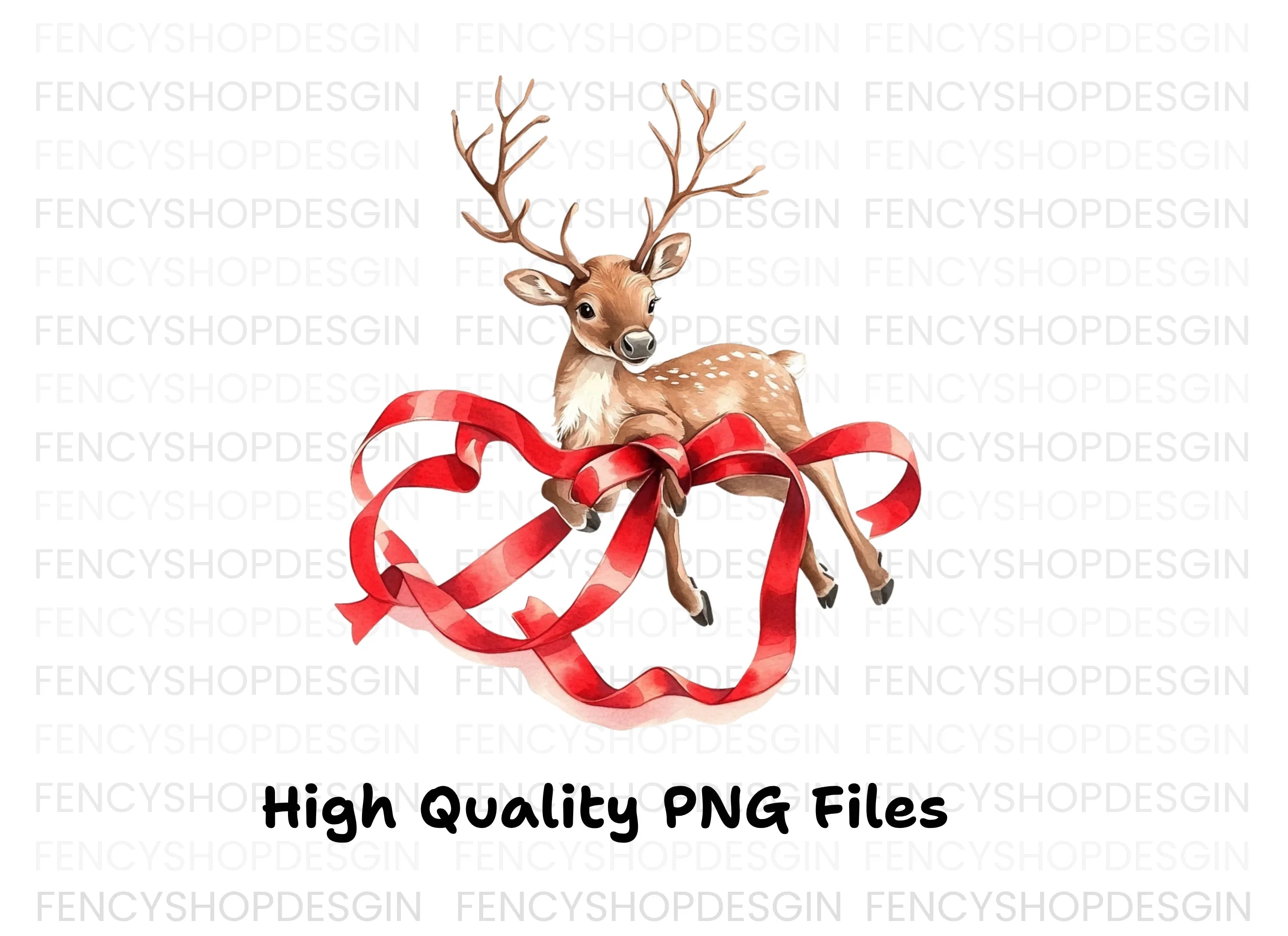 Cute Christmas Reindeer with Red Ribbons Clipart Bundle