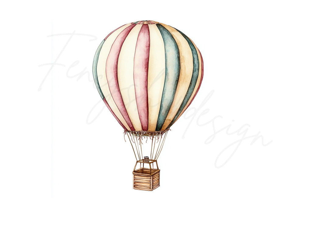 Vintage Striped Hot Air Balloon Clipart Bundle