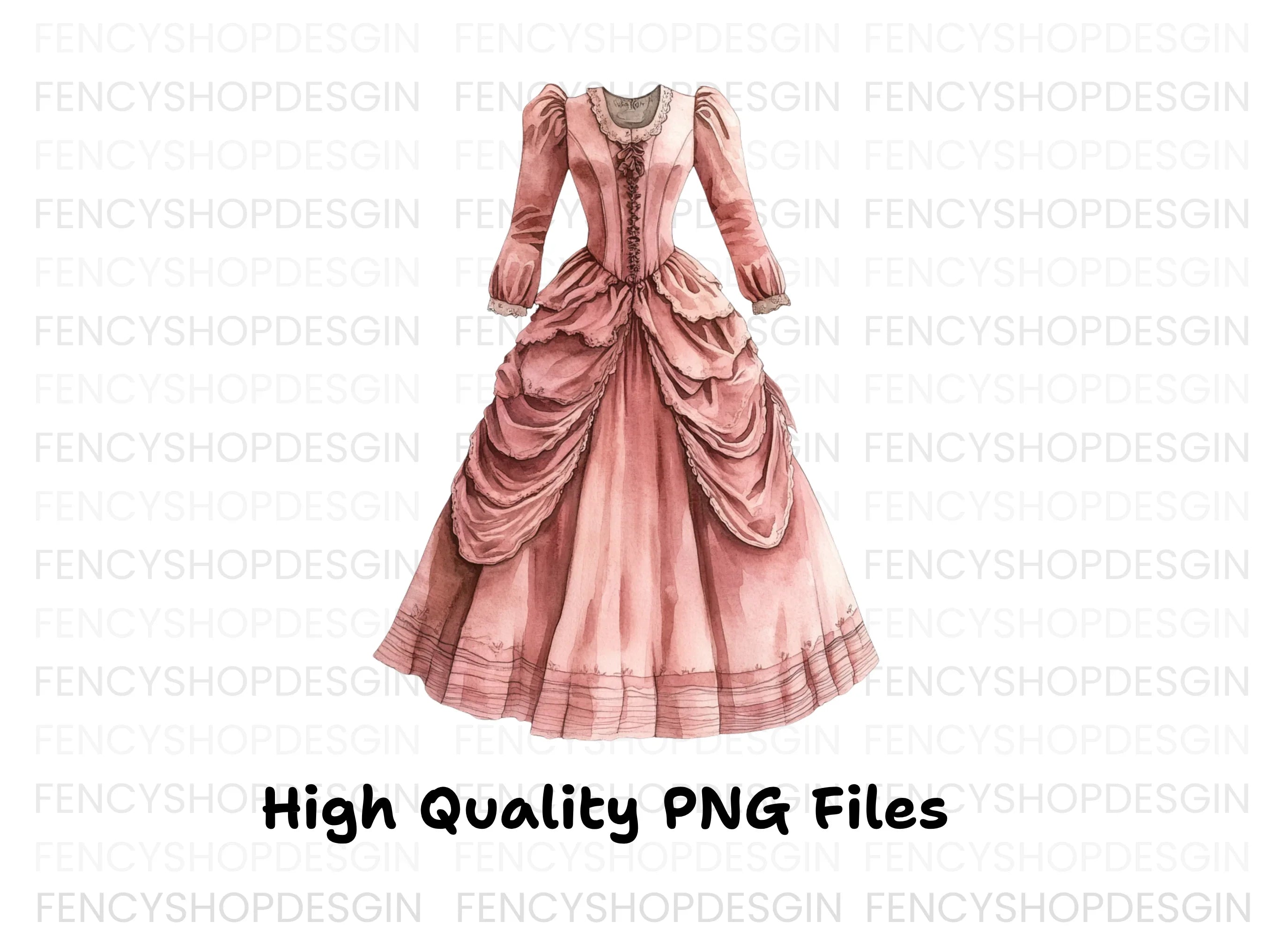 Elegant Pink Victorian Gown Clipart Bundle