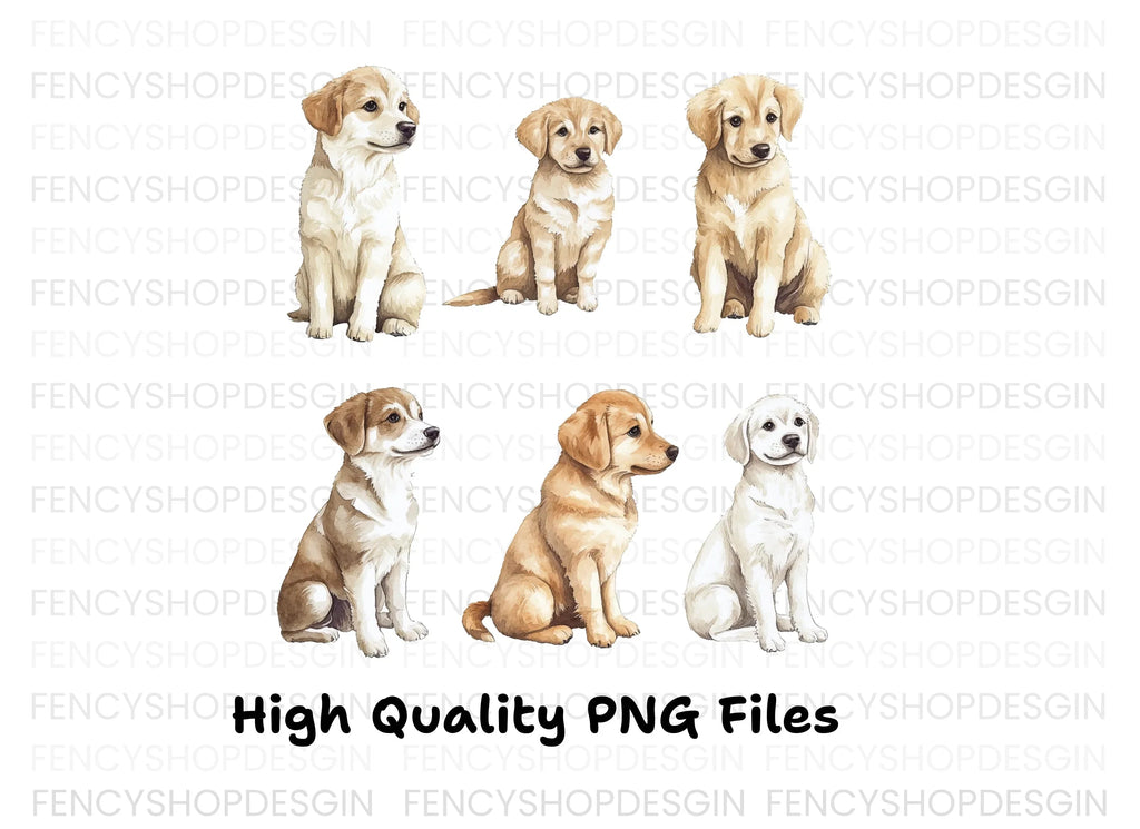 Adorable Golden Retriever Puppies Clipart Bundle