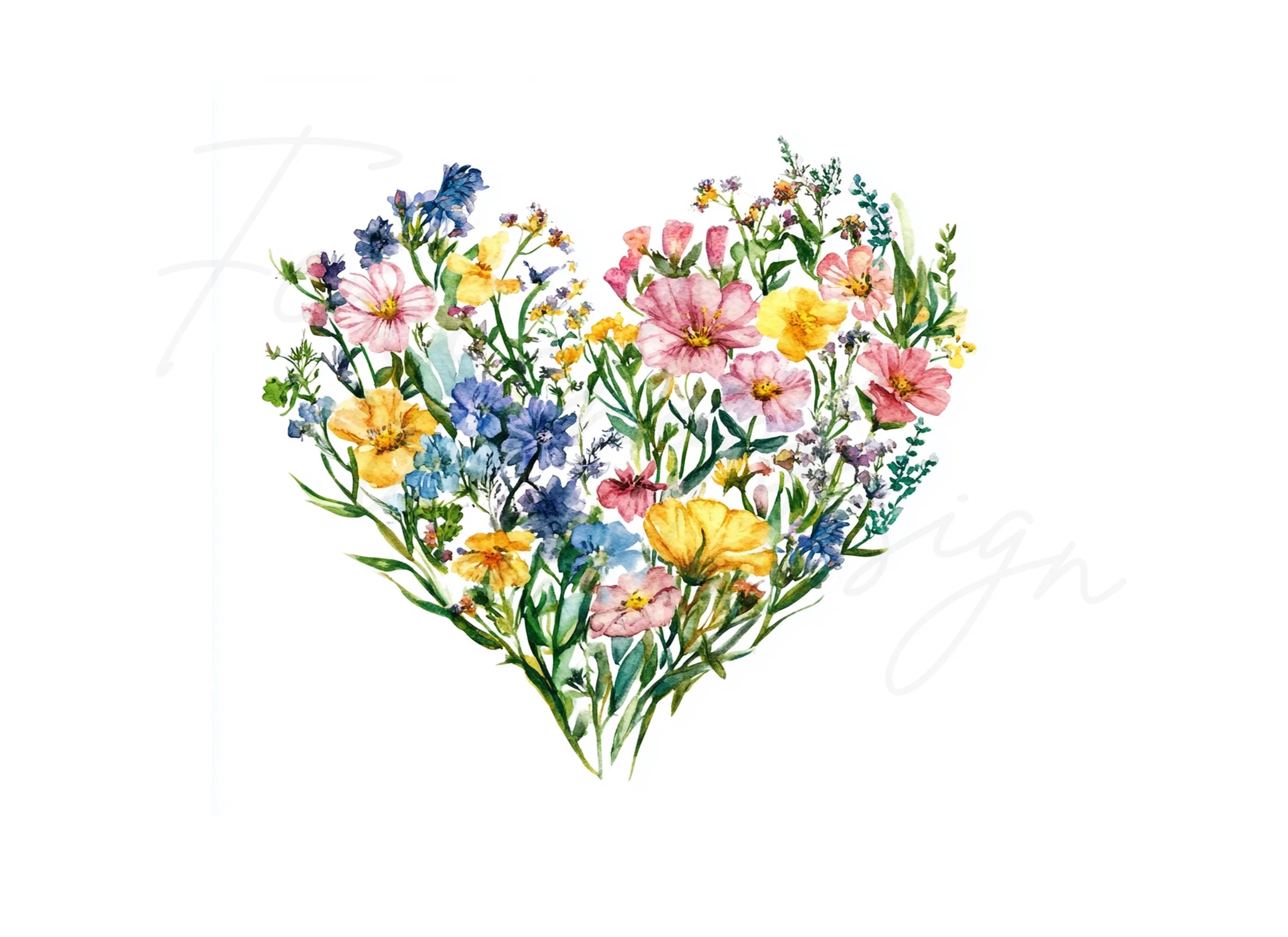 Wildflower Heart Clipart Bundle