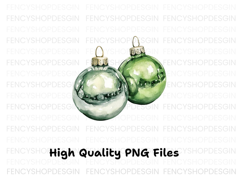 Elegant Green Christmas Baubles Clipart Bundle