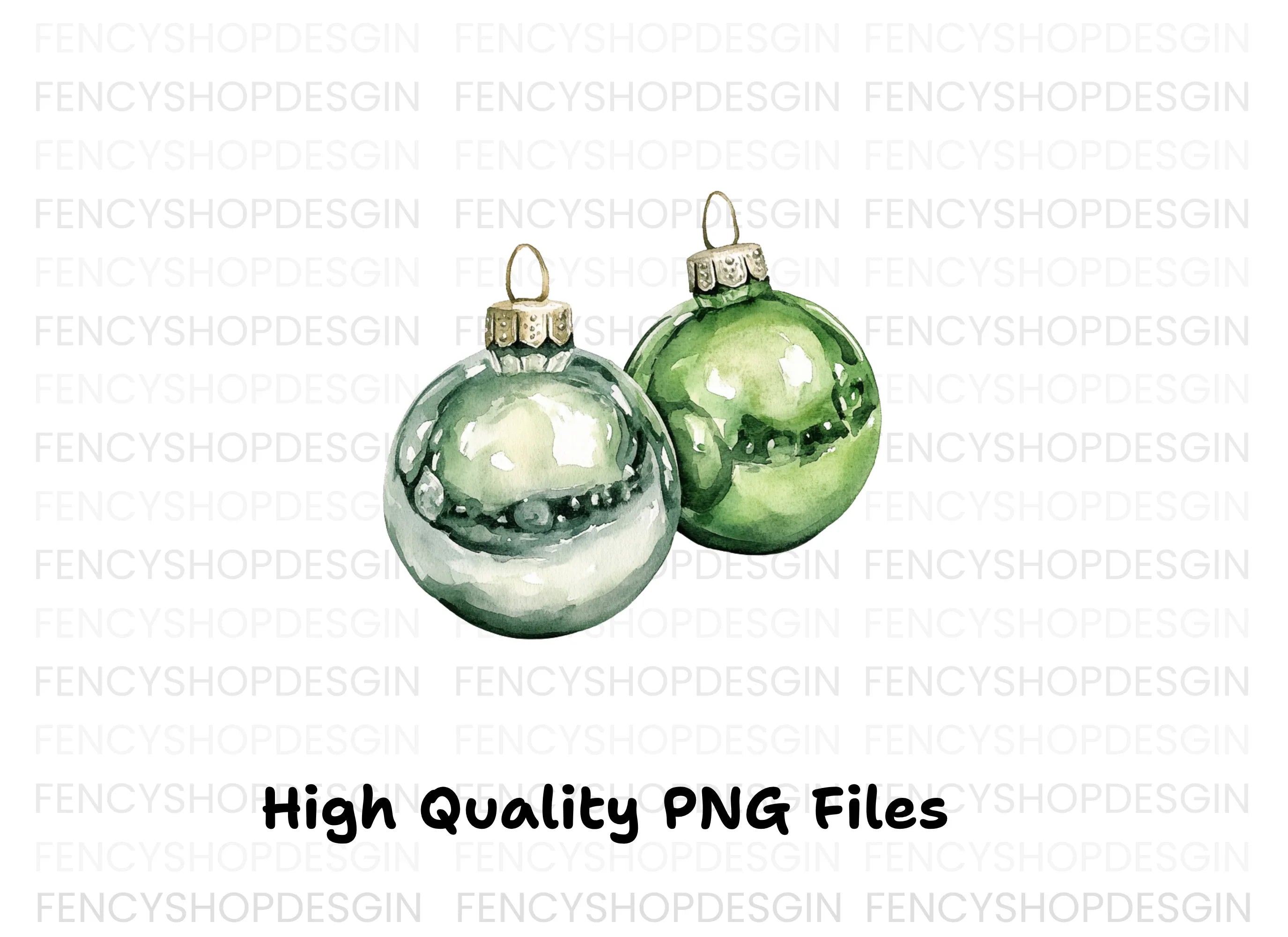 Elegant Green Christmas Baubles Clipart Bundle