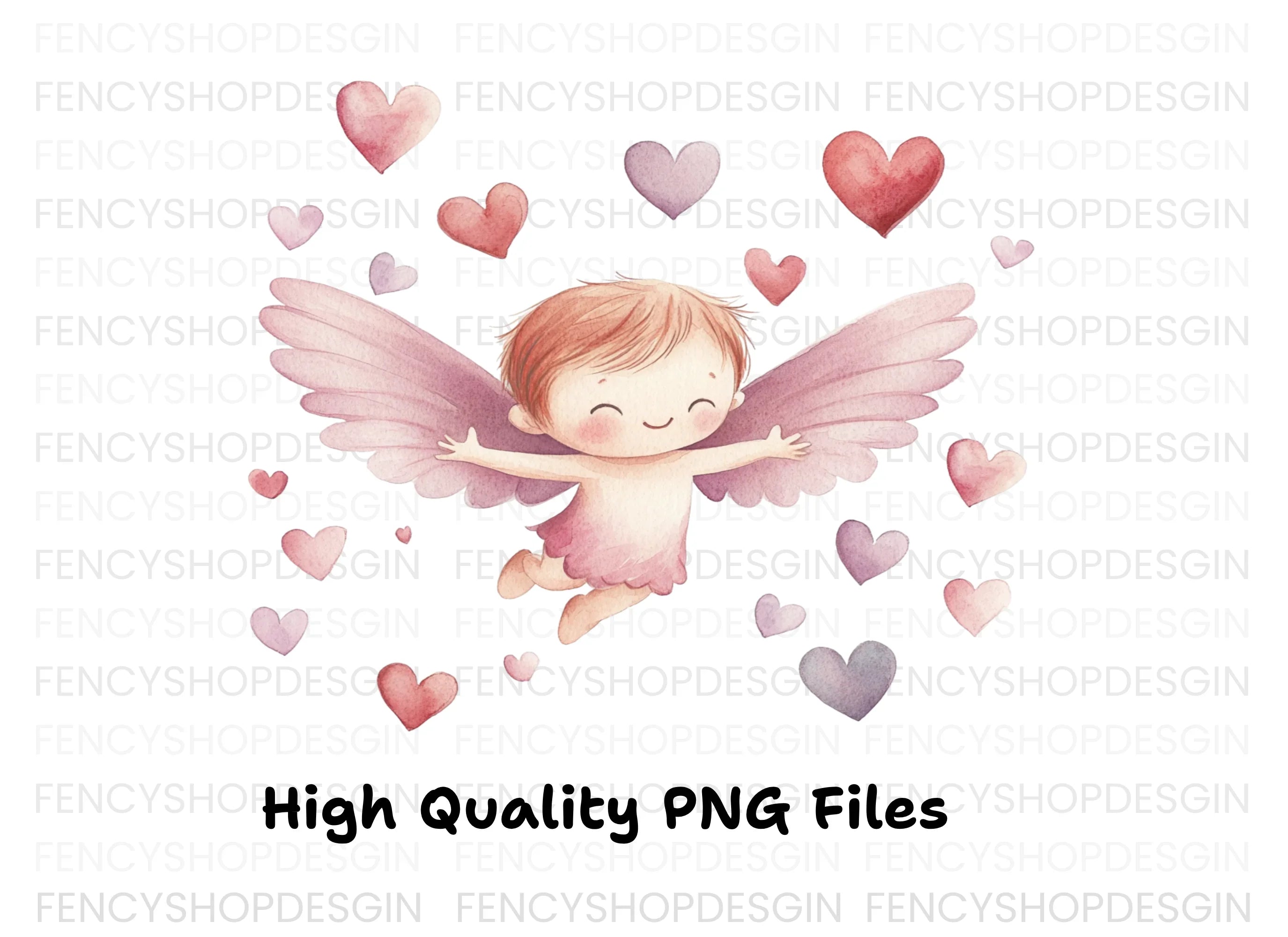 Cute Cupid Angels with Hearts Clipart Bundle
