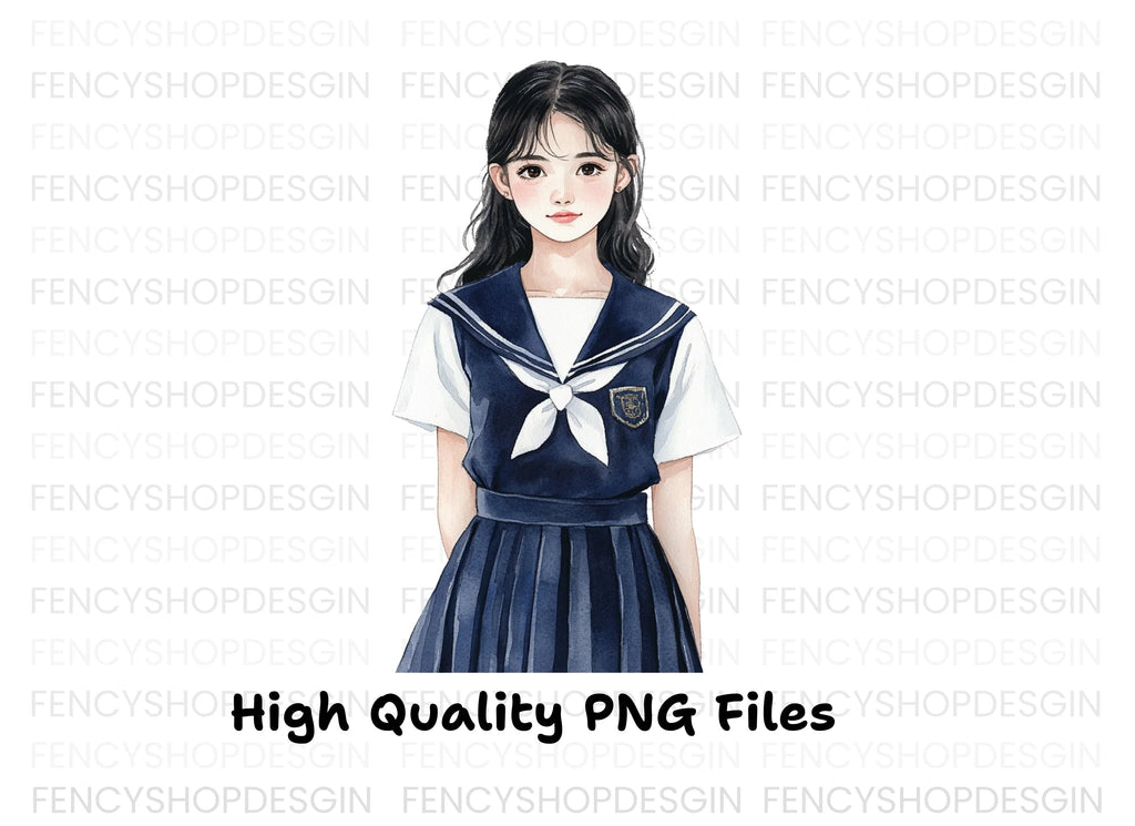Japanese School Girl Uniform Clipart Bundle