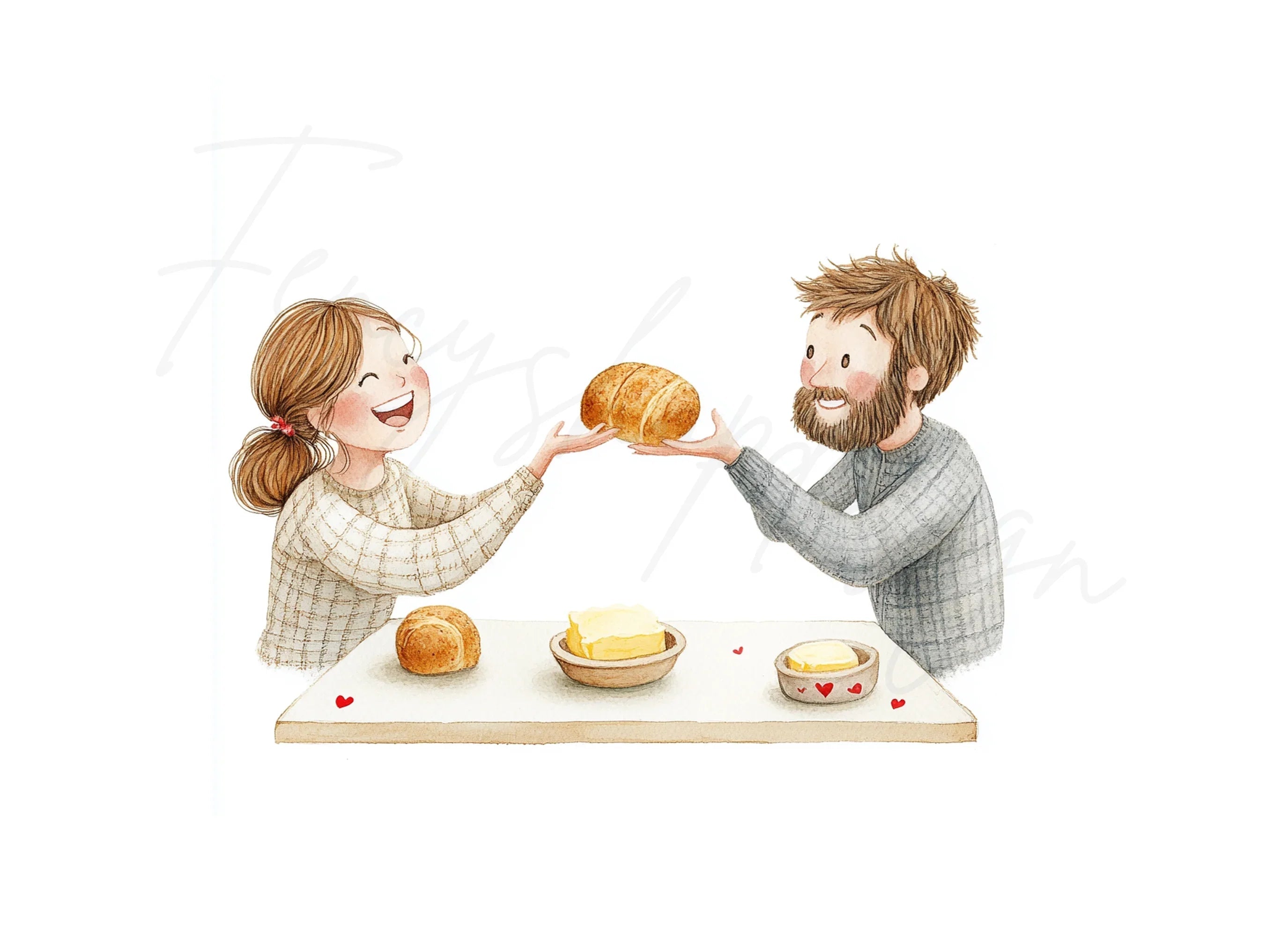 Couple Sharing Bread and Butter Clipart Bundle