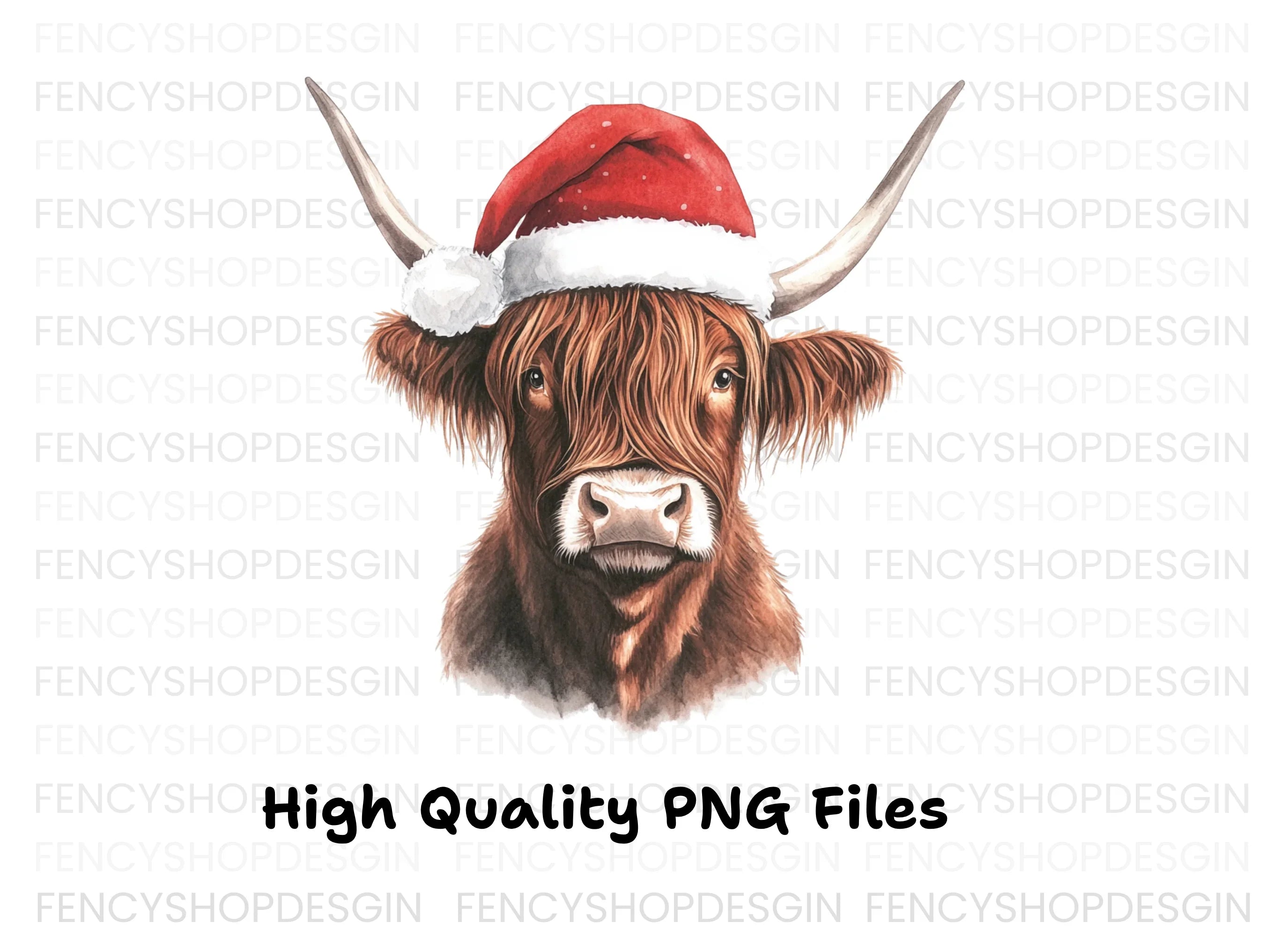 Highland Cow Christmas Santa Hats Clipart Bundle