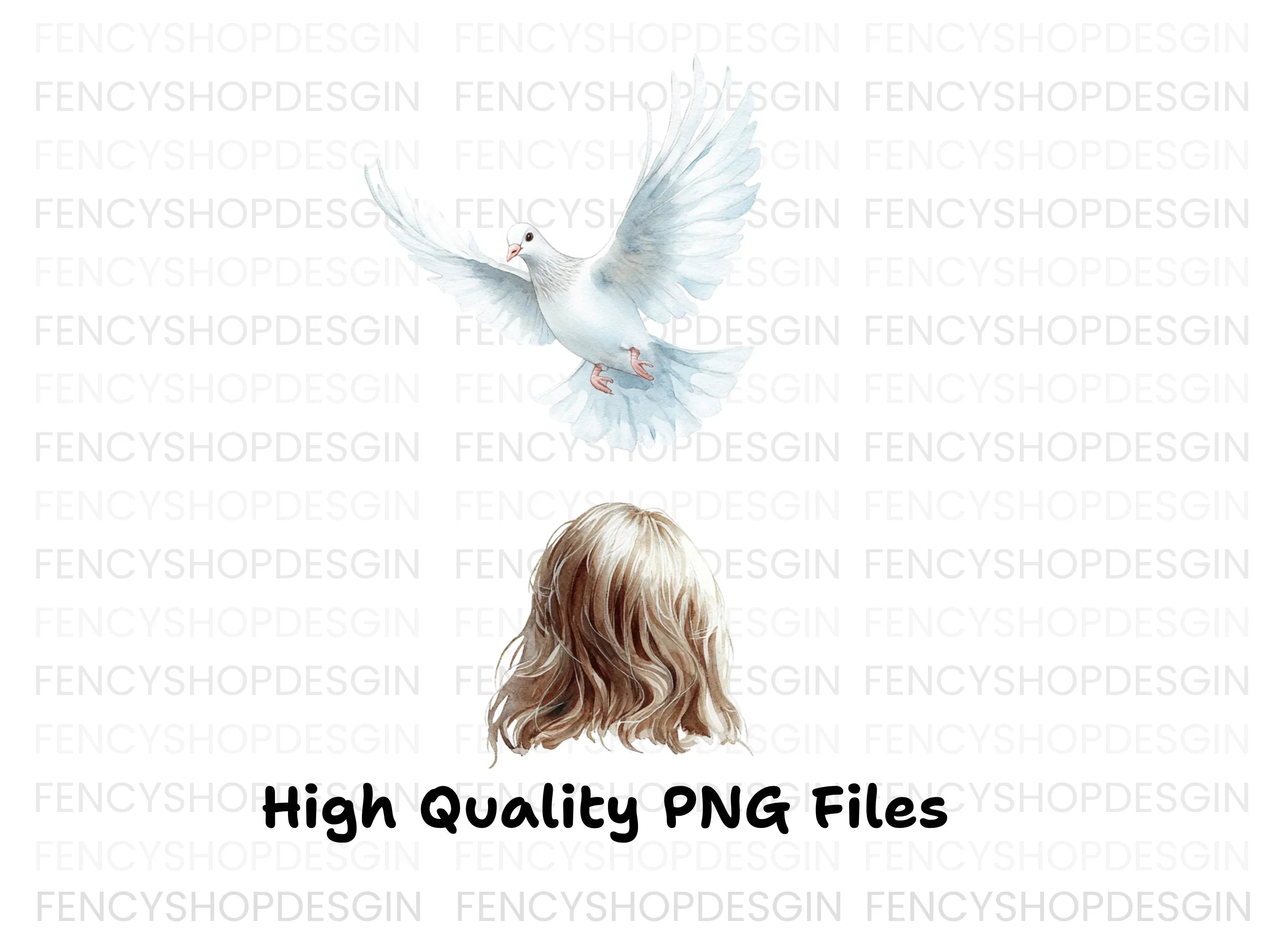 White Dove and Hair Clipart Bundle