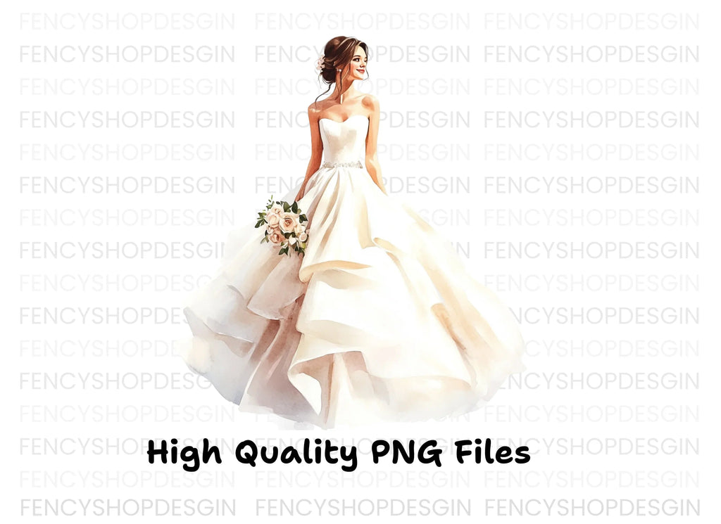 Elegant Bride in Strapless Gown Clipart Bundle