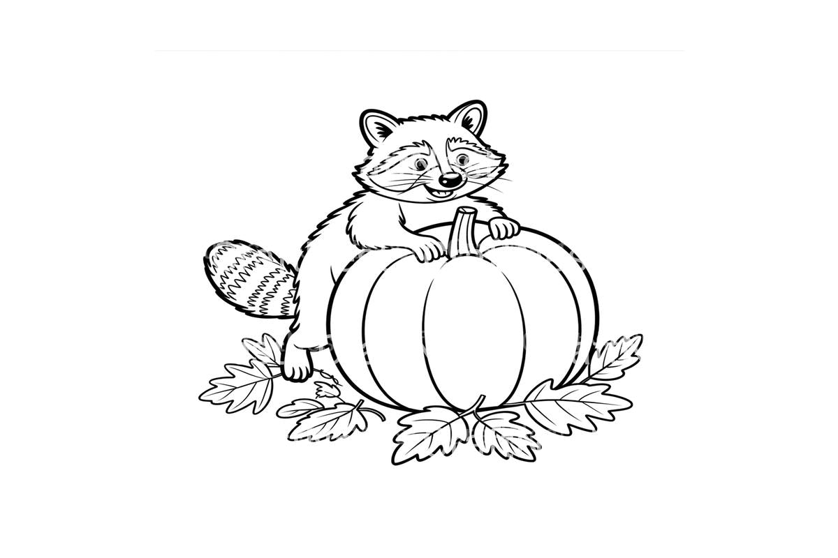 Cute Raccoon Pumpkin Coloring Books
