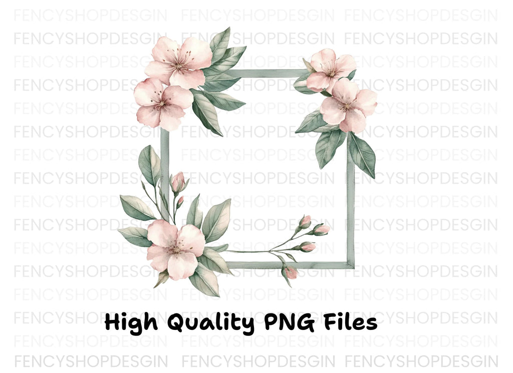 Elegant Cherry Blossom Frame Clipart Bundle