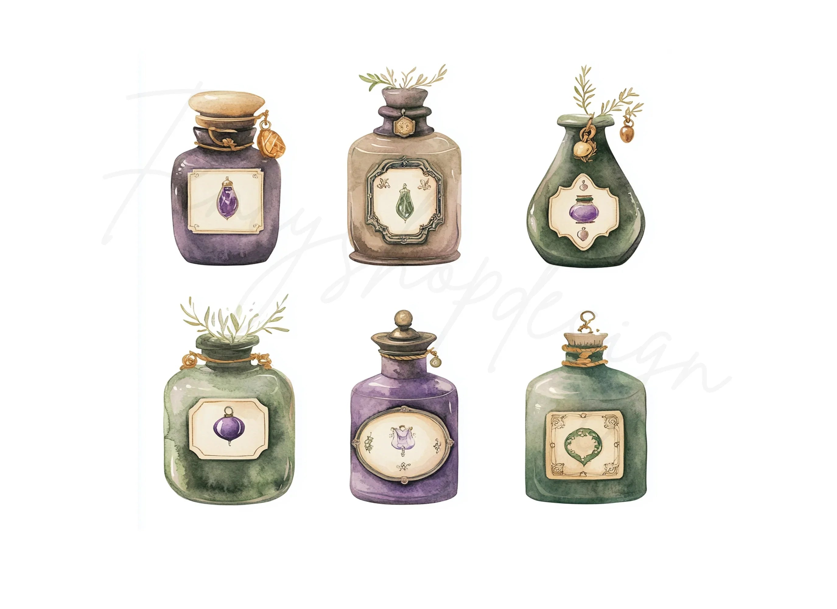 Vintage Potion Bottles Clipart Bundle