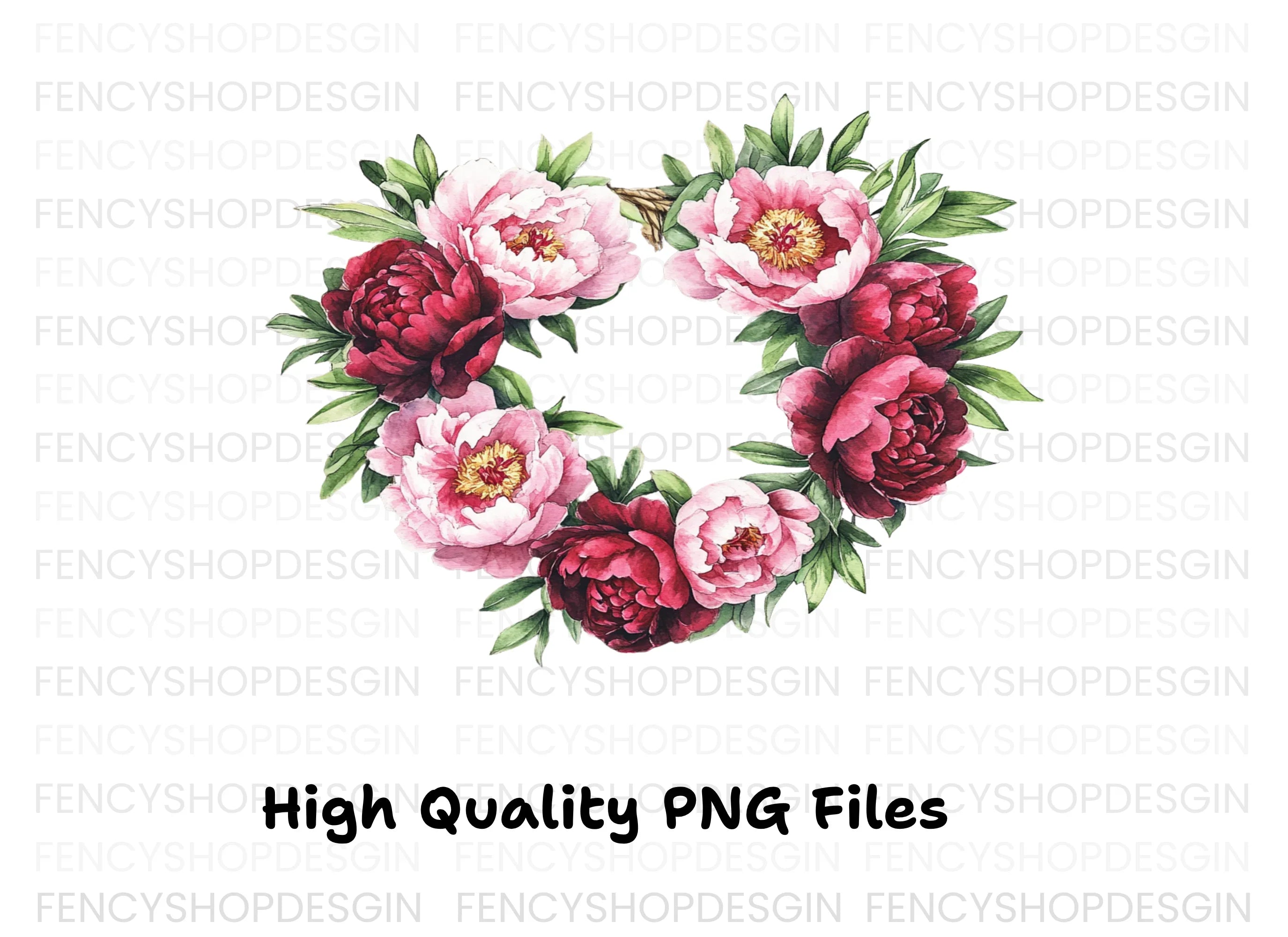 Peony Wreath and Wooden Door Clipart Bundle