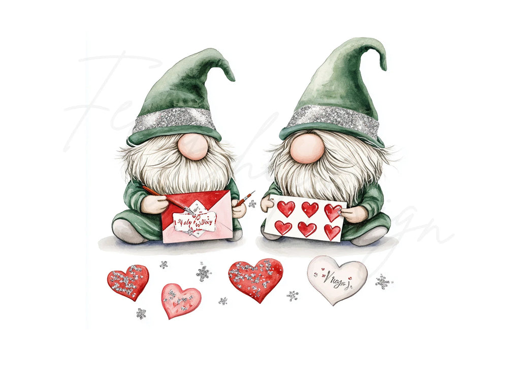 Valentine Gnomes with Hearts Clipart Bundle