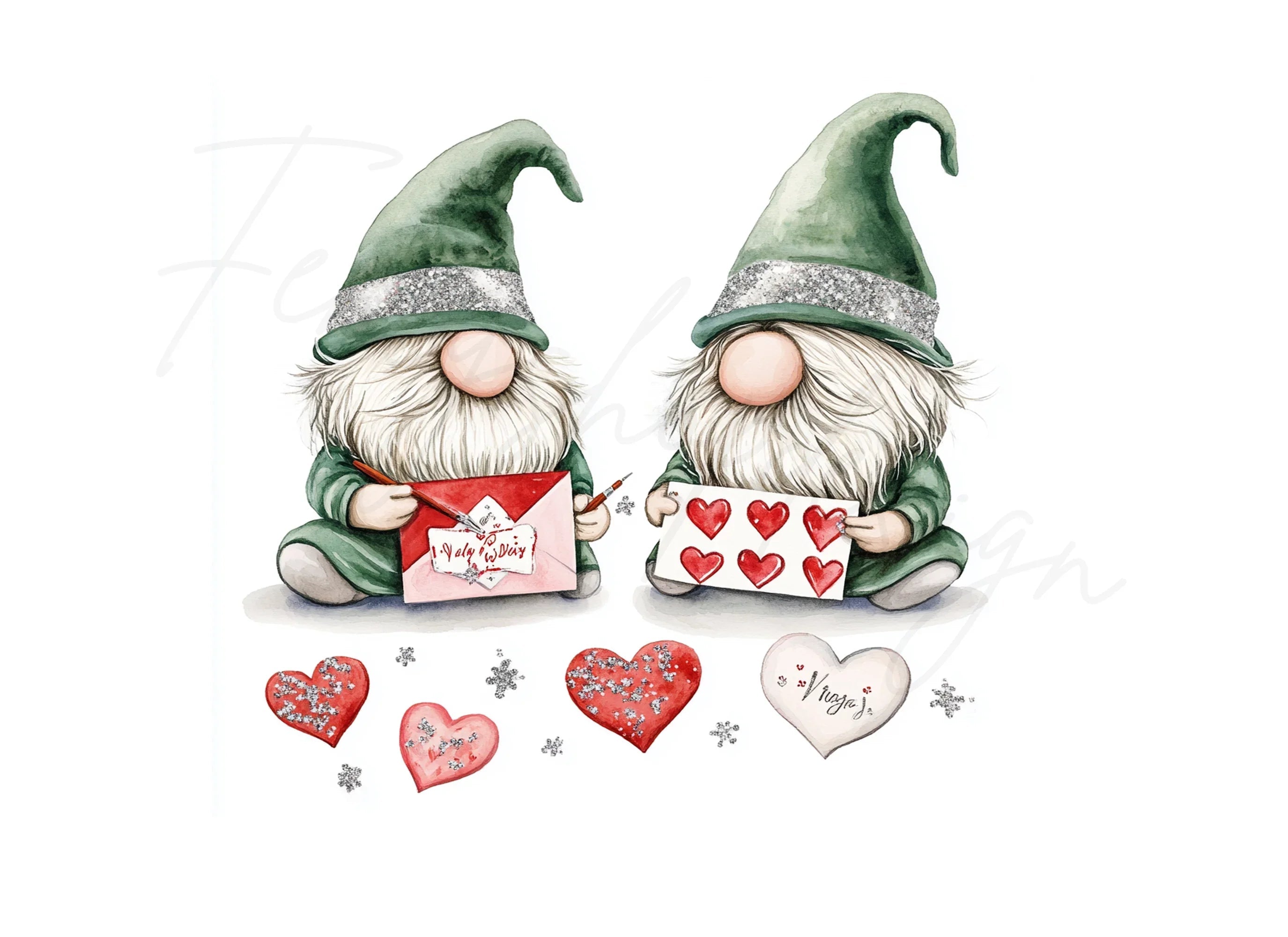 Valentine Gnomes with Hearts Clipart Bundle