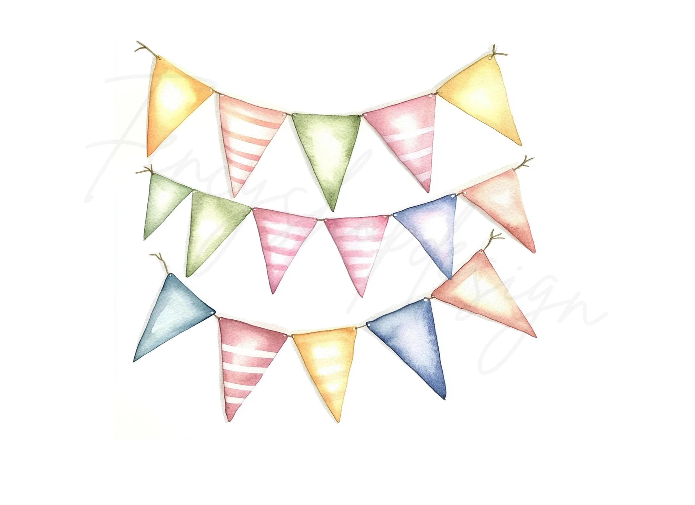 Pastel Bunting Flags Clipart Bundle