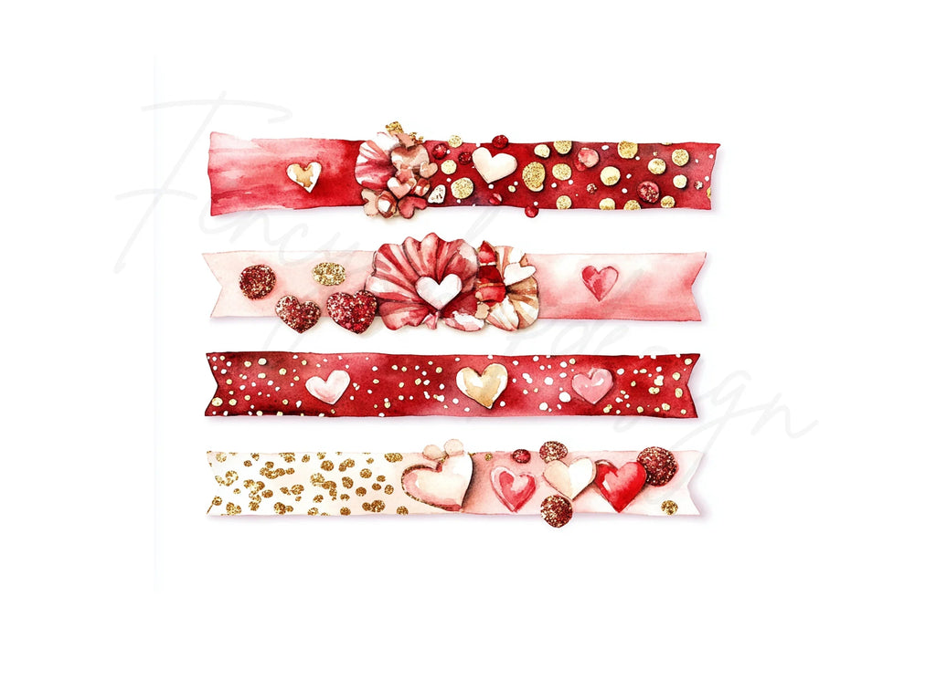 Valentine's Day Heart Ribbons Clipart Bundle