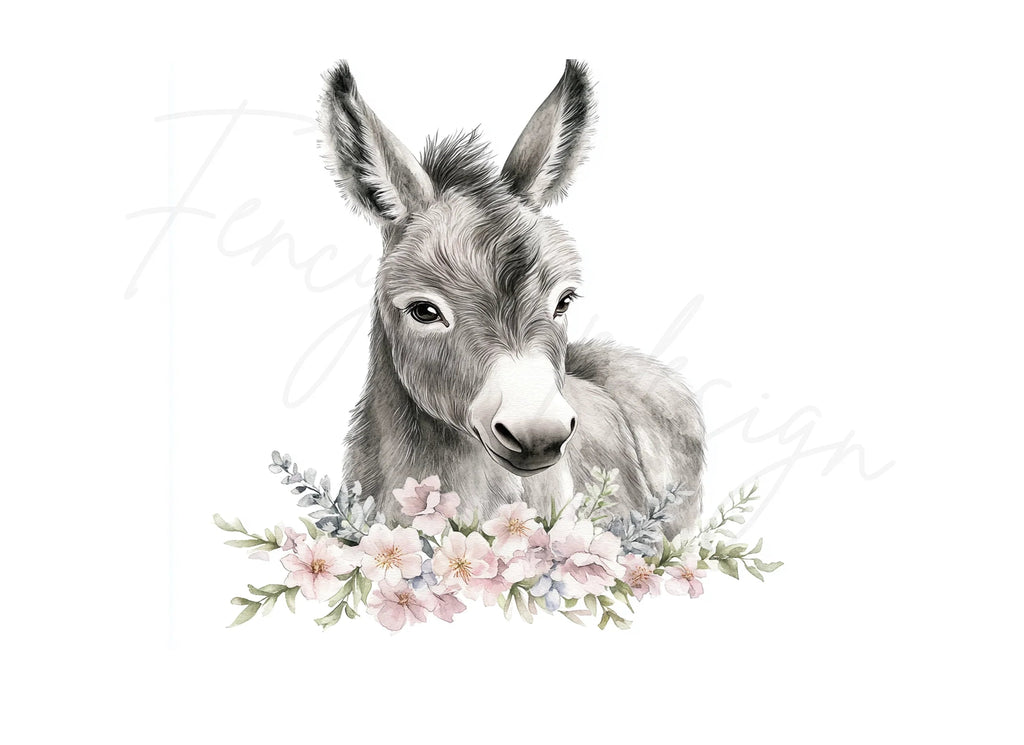 Baby Donkey Floral Accents Clipart Bundle