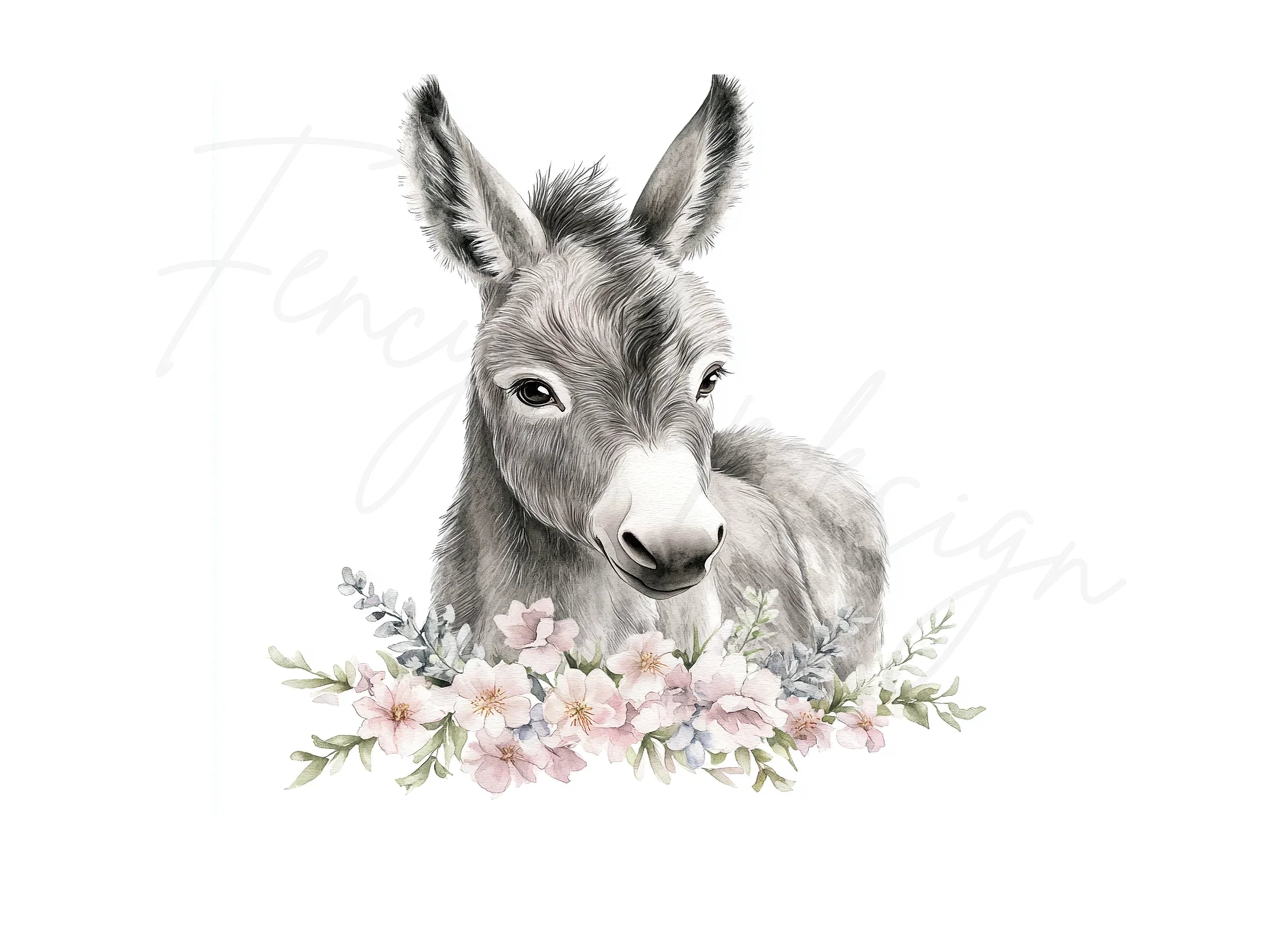 Baby Donkey Floral Accents Clipart Bundle