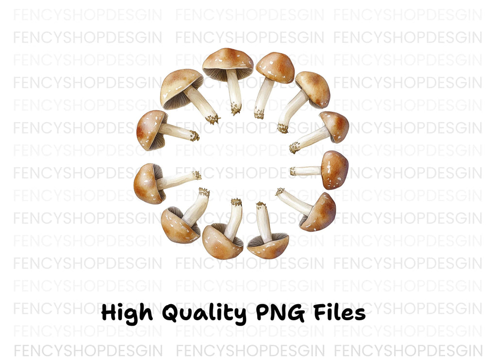 Earthy Mushroom Circle Clipart Bundle