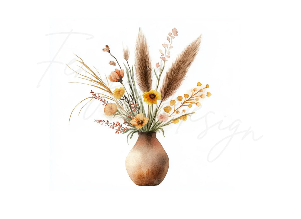 Boho Floral Vases Clipart Bundle