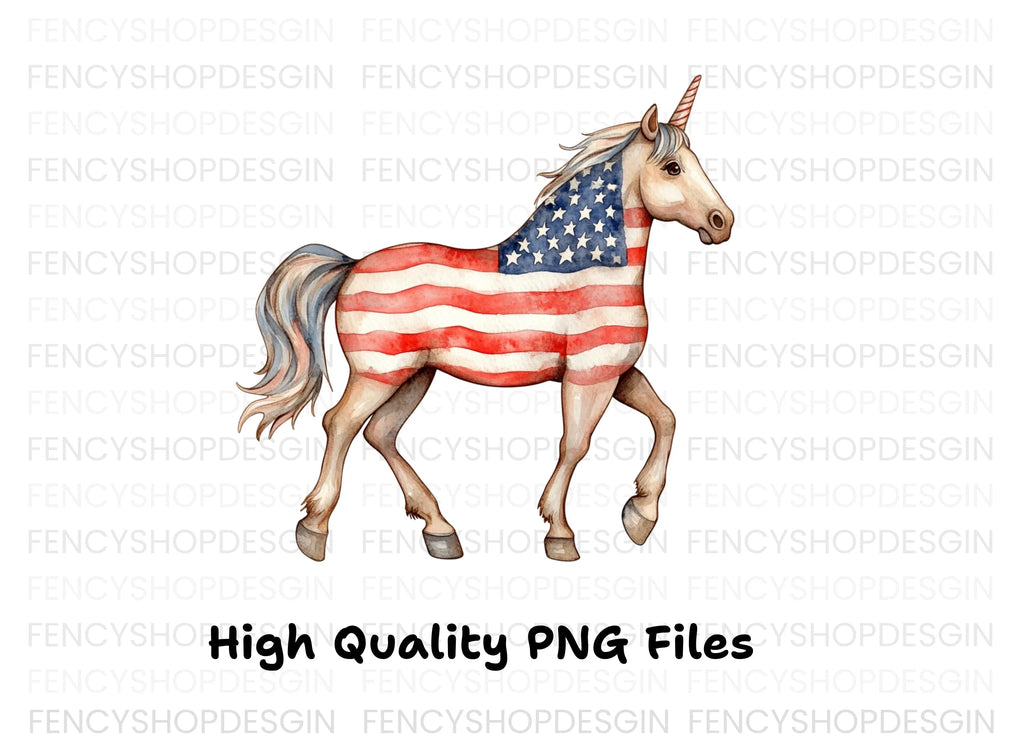 Unicorn with American Flag Clipart Bundle