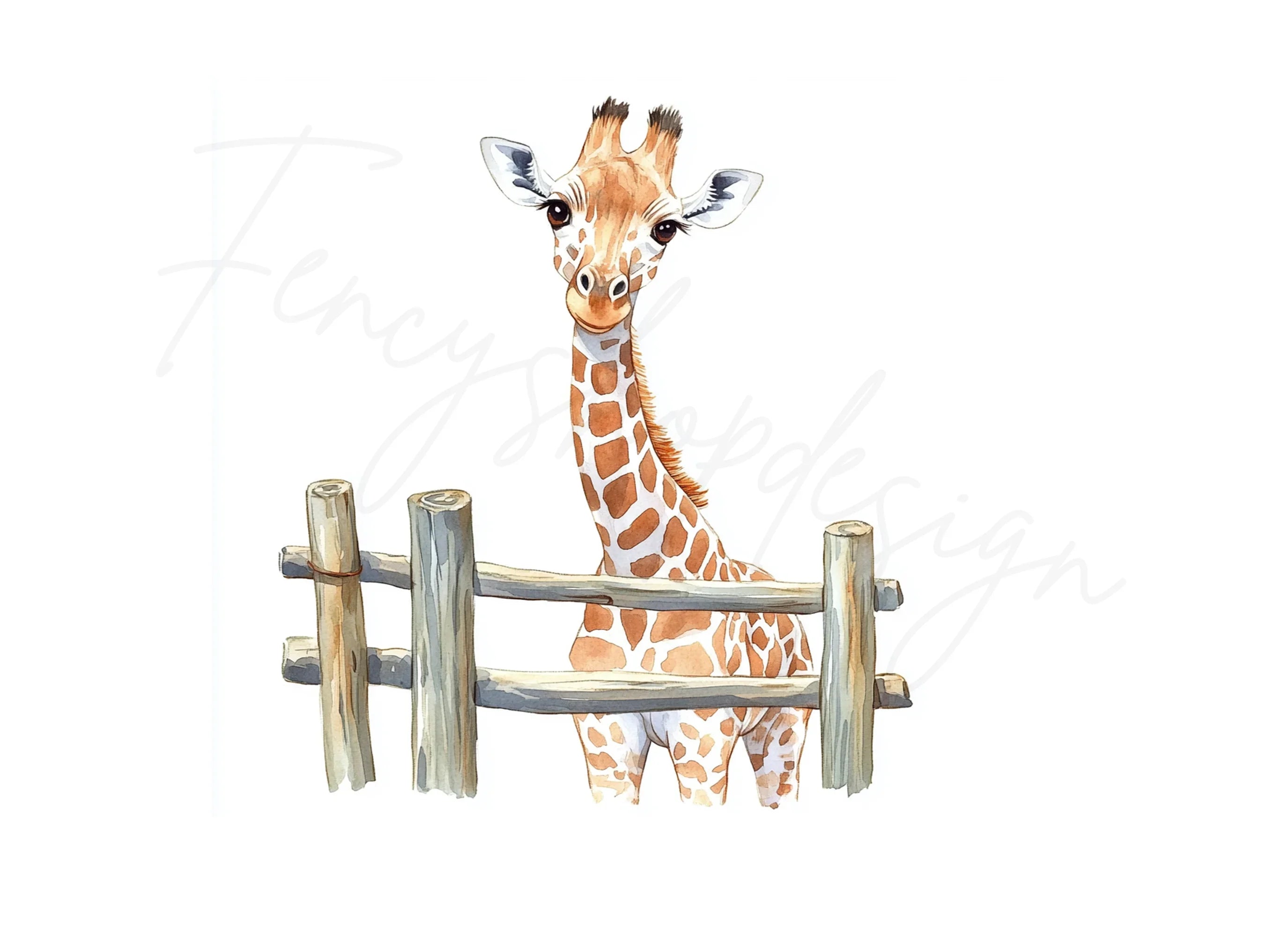 Cute Giraffe Peeking Over Fence Clipart Bundle
