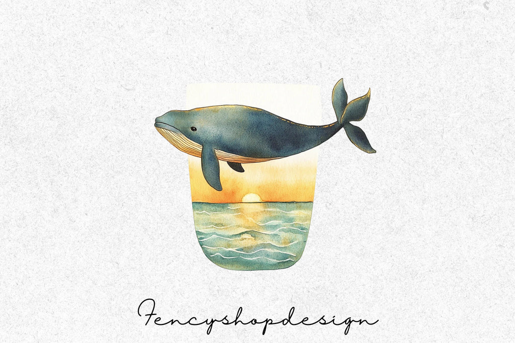 Whale Sunset Jar Clipart Bundle